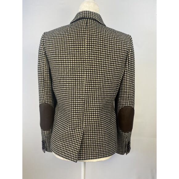 J. crew Women Schoolboy houndstooth Wool Black blazer jacket, Elbow Patch Sz 10 - Picture 3 of 16